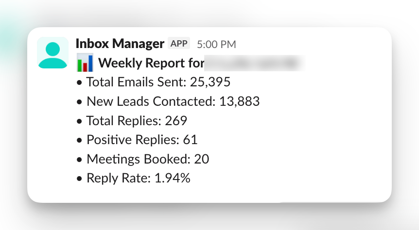 Weekly Report - 25k emails sent, 269 replies, 20 meetings booked, 33.33% meeting booked rate